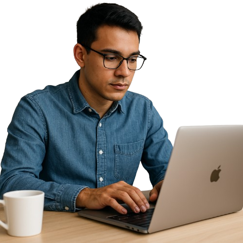 man with desktop